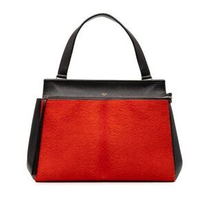 Celine Edge Black Red Leather Calf Hair Tote